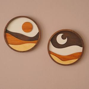 Boho Soleil Lune Tenture Rétro Art Minimaliste Art <span class=keywords><strong>Mural</strong></span> Lever et Coucher de Soleil Bois Décoration Murale - Product Image 3