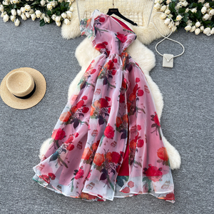 Elegante <span class=keywords><strong>Abito</strong></span> Midi Casual Monospalla con <span class=keywords><strong>Spacco</strong></span> per Donna, Vestito in Rete Stampato 3D Stile Impero Viola <span class=keywords><strong>Rosso</strong></span> - Product Image 2