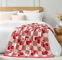 Jeté de canapé en microfibre rouge cerise, doux, chaud, confortable, réversible, à carreaux, pour canapé, fauteuil, lit