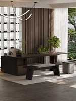 Table de réception modulaire oblongue en MDF de style chinois moderne avec chaises, idéale pour bureau, conférence haut de gamme, 6 places