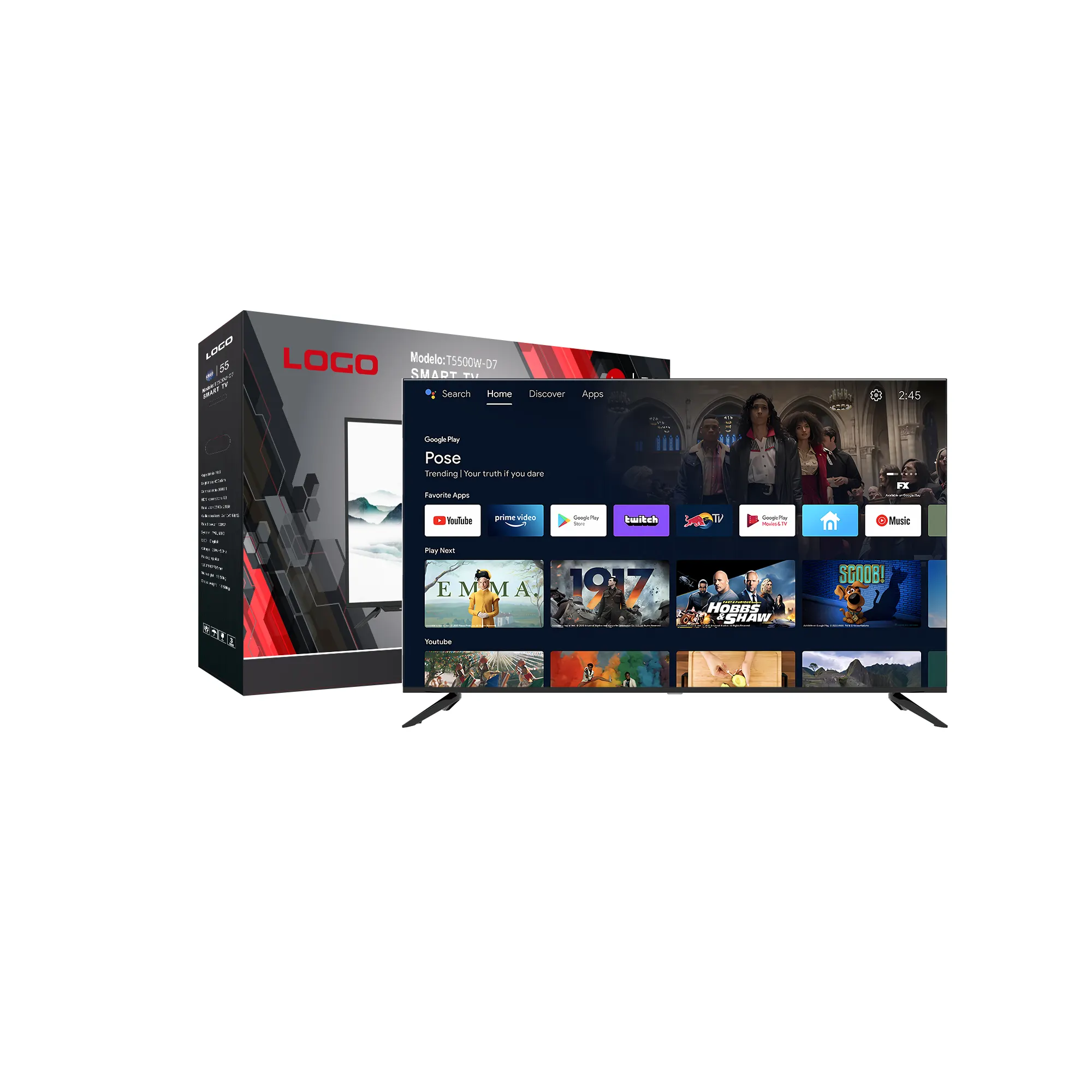 China Oem Fábrica de Televisión Smart Tv Mejor calidad de 55 pulgadas Smart TV 4K HD televisión 55 pulgadas Smart TV Pantalla plana