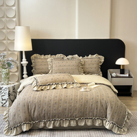 Parure de lit en gaze double couche effet lin, 100% polyester, motif floral, volants en mousseline, ensemble 4 pièces