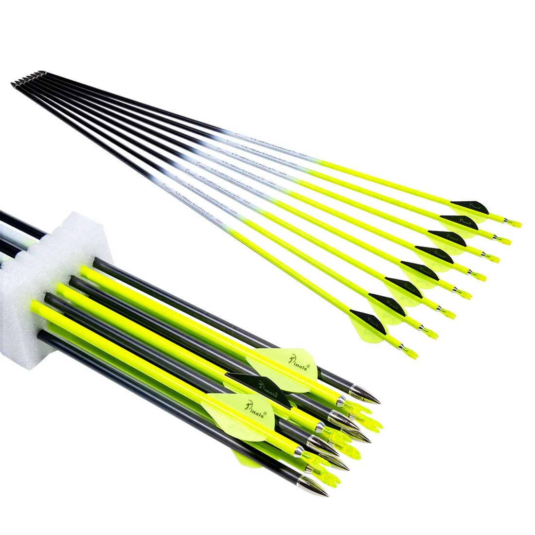 Pinals amarillo puro carbono flechas Spine 300 340 350 400 500 600 arco compuesto tiro con arco caza