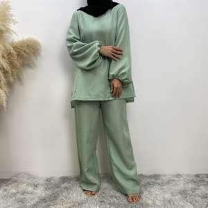 패션 이슬람 여성 투피스 세트 탑 바지 하이 퀄리티 겸손한 옷 이슬람 이드 두바이 터키 도매 2327 + 2328 - Product Image 3