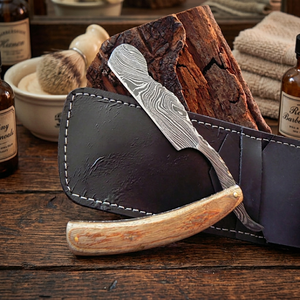 ASAP Professional <b>Straight</b> Blade Damascus Stainless Steel Wet Shaving <b>Razor</b> for Men with Foldable Wood Handle - Product Image 5
