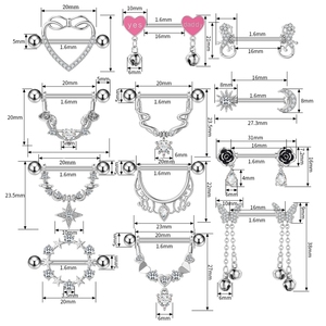 Set de 5 Anillos de Pezón de Acero 316L con Diseño Elegante, Adornos de <span class=keywords><strong>Pecho</strong></span> Estilo Indio con Mariposa, Corazón y Campana, Joyería de <span class=keywords><strong>Piercing</strong></span> con Zirconia - Product Image 2