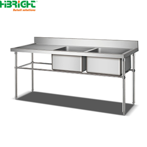 Équipement de cuisine Highbright : Évier double en acier inoxydable avec plateforme intermédiaire pour le lavage - Product Image 6