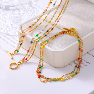 Set di Gioielli in Acciaio Inossidabile Stile Bohémien con Design a Catena Multistrato e Perline Smaltate Colorate - Product Image 4