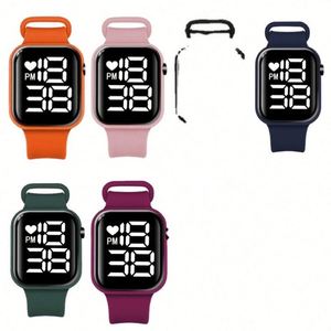 Petit montre connectée numérique sportive carrée, étanche 3 ATM, avec moniteur de fréquence cardiaque, alarme, affichage LED, bracelet en caoutchouc 16 mm, style dessin animé vintage pour étudiants et enfants - Product Image 1