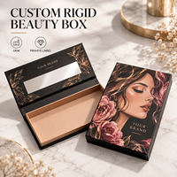 Boîte cadeau beauté à marque privée, motif floral, couvercle à charnière, insert personnalisé, boîte rigide en carton noir