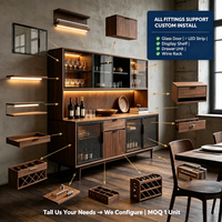 Buffet moderne minimaliste écologique en mélamine avec finition noyer, portes coulissantes en verre, portes en maille dorée, éclairage LED, OEM