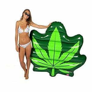 Bouée de piscine gonflable géante Fireweed 180*150cm en forme de feuille de cannabis verte pour enfants, en PVC léger et portable - Product Image 6