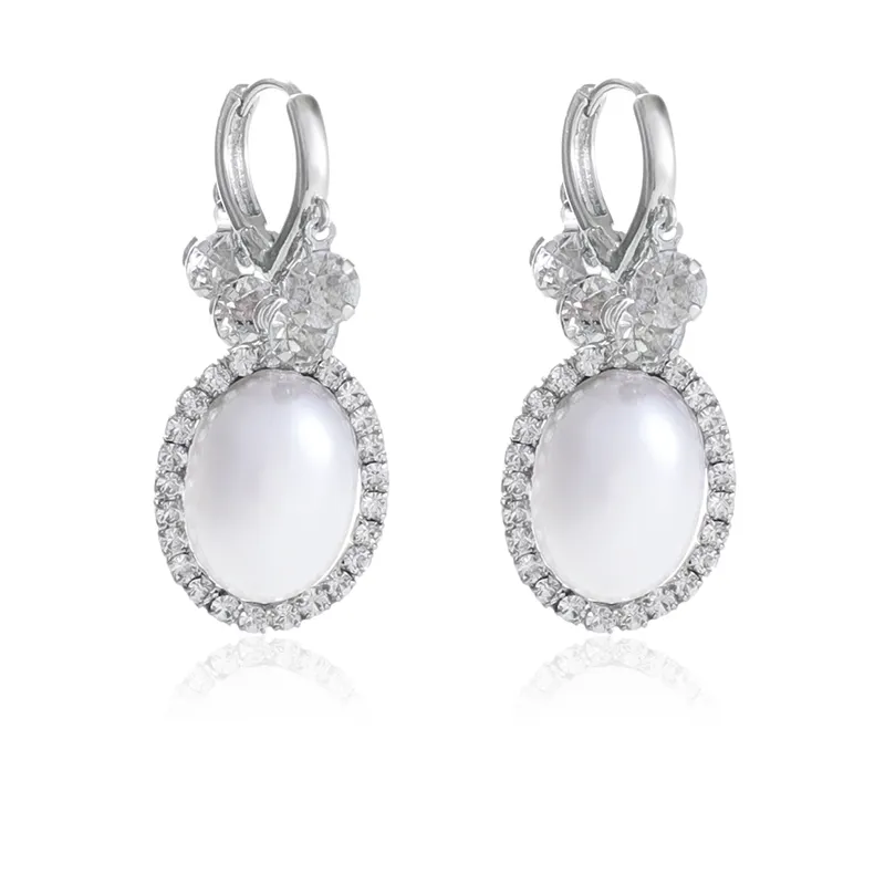KOMI Kristall Strass Kleine Creolen mit silbernen langen ovalen Barock Muschel Perle baumeln Tropfen Ohrringe für Frauen Schmuck Geschenke