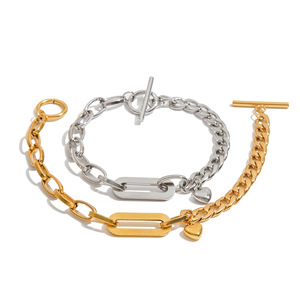 Elegante pulsera de cadena cubana con dije de corazón para mujer, joyería de moda, diseño geométrico en tono dorado y plateado, regalo. - Product Image 1
