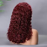 Perruque Lace Front Double Drawn pour Cheveux Bouclés, Rouge Vin, Style Européen et Américain, En Stock