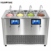 Machine à gelato à 4 saveurs à agitation continu pour les entreprises, congélateur vertical automatique à vitesse variable pour crème glacée dure en vrac
