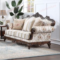Meubles de salon de luxe pour la maison, structure en bois massif avec canapé en tissu antique sculpté à la main, couleur personnalisable
