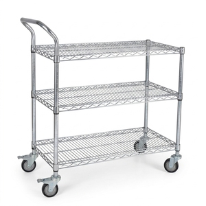 Heavy Load 3 Layers Adjustable Chrome Metal <b>Wire</b> Storage Rack Rolling <b>Wire</b> <b>Shelving</b> Trolley - Product Image 1