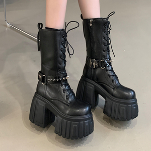 Botas de Tobillo para Mujer, Nuevas 2025, con Plataforma y Tacón Grueso, Punta Redonda, para Invierno, Aumento de Altura de 9.5CM, Talla 40 - Product Image 2