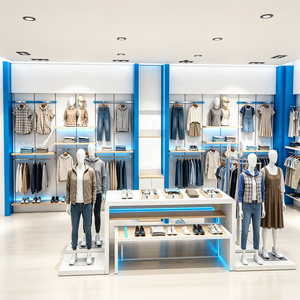 Système de présentoirs pour magasins de vêtements sur mesure, en <span class=keywords><strong>bois</strong></span> bleu et blanc, pour la vente au détail de mode - Product Image 2