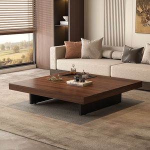 Tavolino <span class=keywords><strong>da</strong></span> Caffè Minimalista Quadrato in Legno Massello di Alta Qualità Moderno e Semplice con Venature di Noce e <span class=keywords><strong>Piedi</strong></span> in Acciaio Inossidabile - Product Image 1