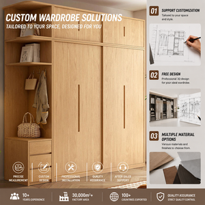 Armoire à portes coulissantes en MDF, style moderne minimaliste, réglable, durable, garantie 5 ans, couleur noyer naturel, meubles de chambre à coucher - Product Image 6