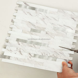 PVC Peel and Stick Backsplash Silver Metal Mosaico Autoadhesivo Aluminous Wall Mosaic Tiles - Product Image 2