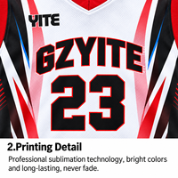 Ensemble de maillots de basket-ball personnalisés 100% polyester blanc rouge bleu, maille respirante, sublimation, protection UV, évacuation de l'humidité, pour équipe