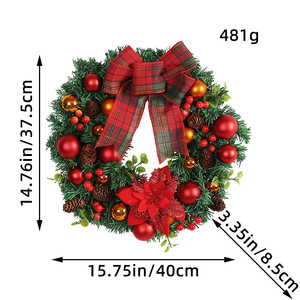 YUELIAN Eco-Friendly 40cm Plastic Artificial Modern <b>Outdoor</b> Christmas Wreath Pine Cones Red Berries Garland Door Mount Xmas - Product Image 5