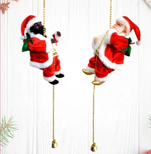 Christmas ornaments music toy kids XMAS hanging Santa decoration on rope ladder electric doll climbing Santa Claus