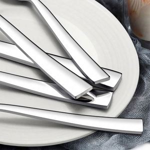 20Pcs Cutlery <b>Set</b> <b>Square</b> Handle Stainless Steel Spoon Fork Dinner Knife Silverware <b>Set</b> Flatware Party Gift Tableware - Product Image 6