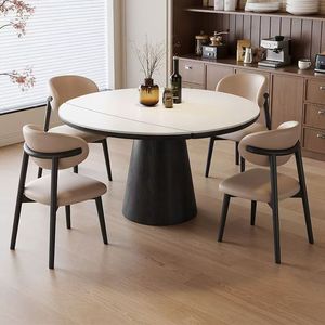 Solid Wood Slab Dining <b>Table</b> <b>And</b> <b>Chair</b> Set Extendable <b>Foldable</b> Nordic Style For Small Homes - Product Image 1