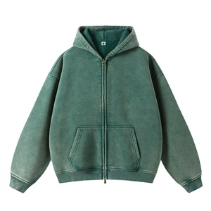 TN Aceptar Personalizar Invierno Hombres Cajas de peso pesado Tamaño Retro Esencia | Sudadera con capucha lavada de gran tamaño con cremallera - Product Image 1