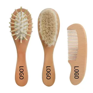 Ensemble de brosses en laine pour bébé le plus vendu Portable doux et confortable brosse en laine Lotus peigne airbag peigne plat en hêtre