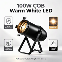 Projecteur de scène LEAHUA IP54 100W 3000K Blanc Chaud COB LED PAR CRI≥90 Zoom Manuel pour Théâtre, Studio, Mariage et Événements