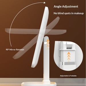 Miroir de maquillage LED carré avec base de rangement, miroir de table à écran tactile à intensité variable pour la beauté et les cosmétiques - Product Image 4