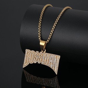 Nuevo Collar de Cadena de Bambú con <span class=keywords><strong>Letras</strong></span> y Diamantes Completos, Estilo Hip Hop Europeo Americano, para Hombre, Colgante de Acero de Titanio, Estilo Urbano INS - Product Image 3
