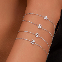 Ensemble de bijoux en argent sterling 925 plaqué rhodium, lettres minimalistes en zircon pour femmes, bracelet à breloques avec lettres de A à Z