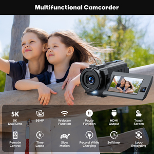 5K 비디오 카메라 캠코더, 56MP 동영상 녹화 카메라 YouTube WiFi 야간 투시경, 3 인치 회전식 터치스크린 팟캐스트 카메라 레코더 - Product Image 6