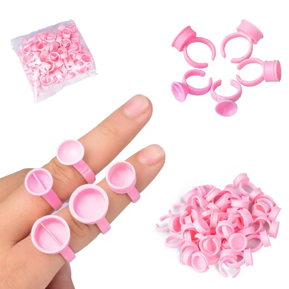 Prezzo di fabbrica un secondo supporto per colla a fioritura anelli di colla in plastica rosa per estensioni delle ciglia