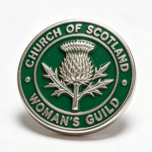 Pin Metálico de la Hermandad Femenina de la Iglesia de Escocia, Esmalte Verde, Plateado, Circular, Tema Religioso - Product Image 3