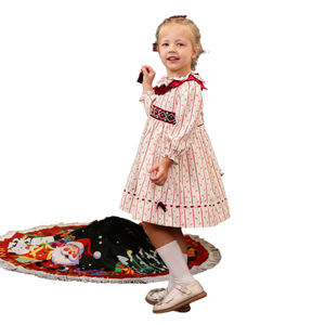 Girls Holiday <b>Dress</b> with Double Ruffle Collar and <b>Velvet</b> Waistband ODM OEM wholesale smocked <b>dress</b> for girl - DR4290 - Product Image 1