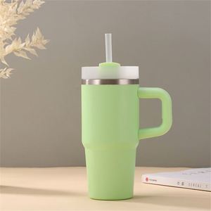 Mug de voyage isotherme 14oz en acier inoxydable à double paroi sous vide avec couvercle, paille et poignée antidérapante - Product Image 1