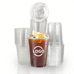 Vasos Desechables Ecológicos de PET de 98 mm con Tapa y Logotipo Personalizado, 12oz/14oz/16oz/18oz/20oz/24oz, Transparentes para Bebidas Frías y Té con Leche - Product Image 1