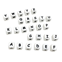 Perles en silicone sans BPA de 10 mm/12 mm pour collier personnalisé, chaîne de sucette, perles de l'alphabet en silicone à mâcher