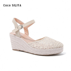 Coco Siliya <b>Wedges</b> Sandals <b>Closed</b> <b>Toe</b> Straw Outsole Buckle Closure Breathable Women's Shoes - Product Image 4