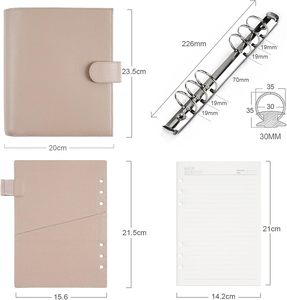 Galet-Taupe 30mm Anneau En Cuir Véritable Classeur Organisateur A5 Luxe Anneaux Planificateur - Product Image 6