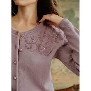 Women's <b>White</b> Floral Embroidered Button Front Full Sleeve <b>Thin</b> Knit <b>Cardigan</b> for All Seasons - Product Image 1