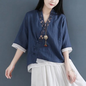 Women's Chinese Style Cotton Cardigan Light Green Embroidery Mid Sleeve Traditional Clothing - Product Image 5