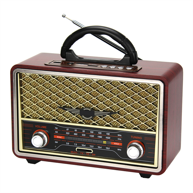 Newest Desktop Strong Bass FM AM SW Victrola Retro Vintage Wooden Radio with Rotary Dial Espresso